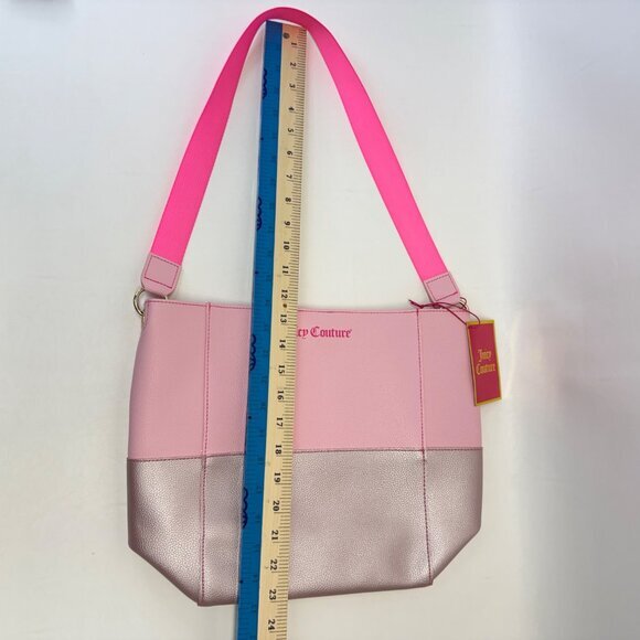 Juicy‎ Couture Pink Leather Tote Bag New Open Top Snap Closure Colorblock - Picture 7 of 9